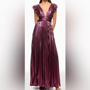 Ieena for Mac Duggal Metallic Plum Ruffle Sleeve Gown Dress Size 8